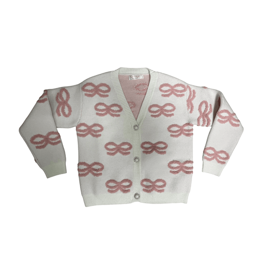 Tweenstyle Girls Sweaters White / 7 Tweenstyle Bows V-Neck Cardigan Sweater