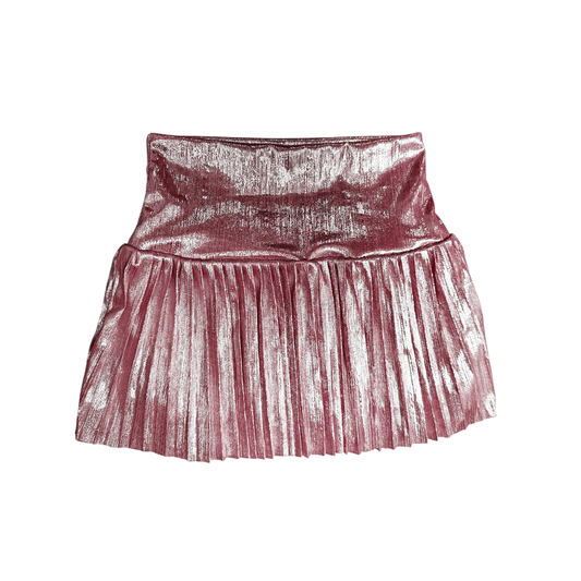 Tweenstyle Girls Skirts Pink / 7 Tweenstyle Metallic Drop Waist Pleated Skirt - Pink
