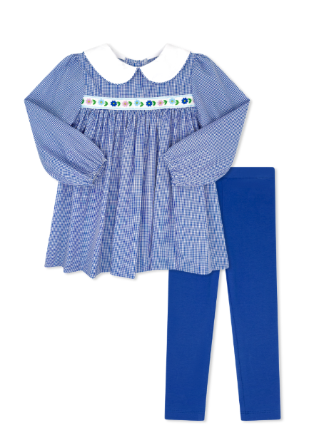 Lullaby Set Girls Layla Legging Set - River Royal Mini Gingham, Flowers