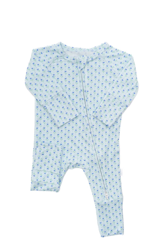 Uptown Baby Periwinkle / 3-6 Mo Uptown Baby Girls Long Sleeve Romper - BB's Tulips Periwinkle