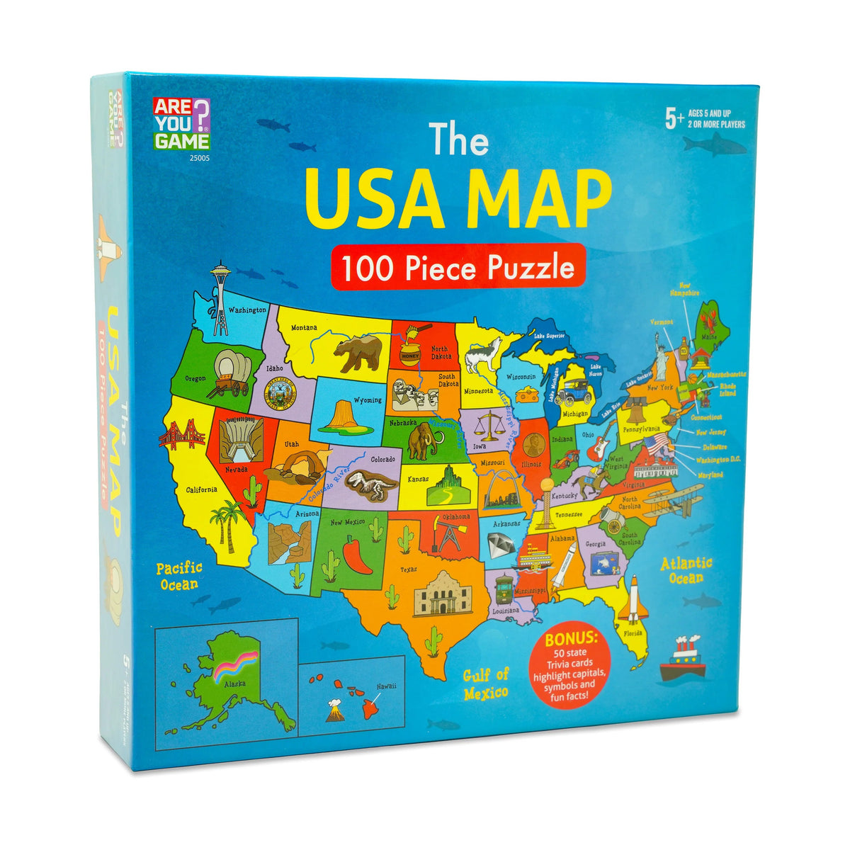 The USA Map Puzzle w/Bonus Trivia Game: 100PC