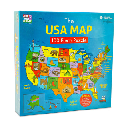 The USA Map Puzzle w/Bonus Trivia Game: 100PC