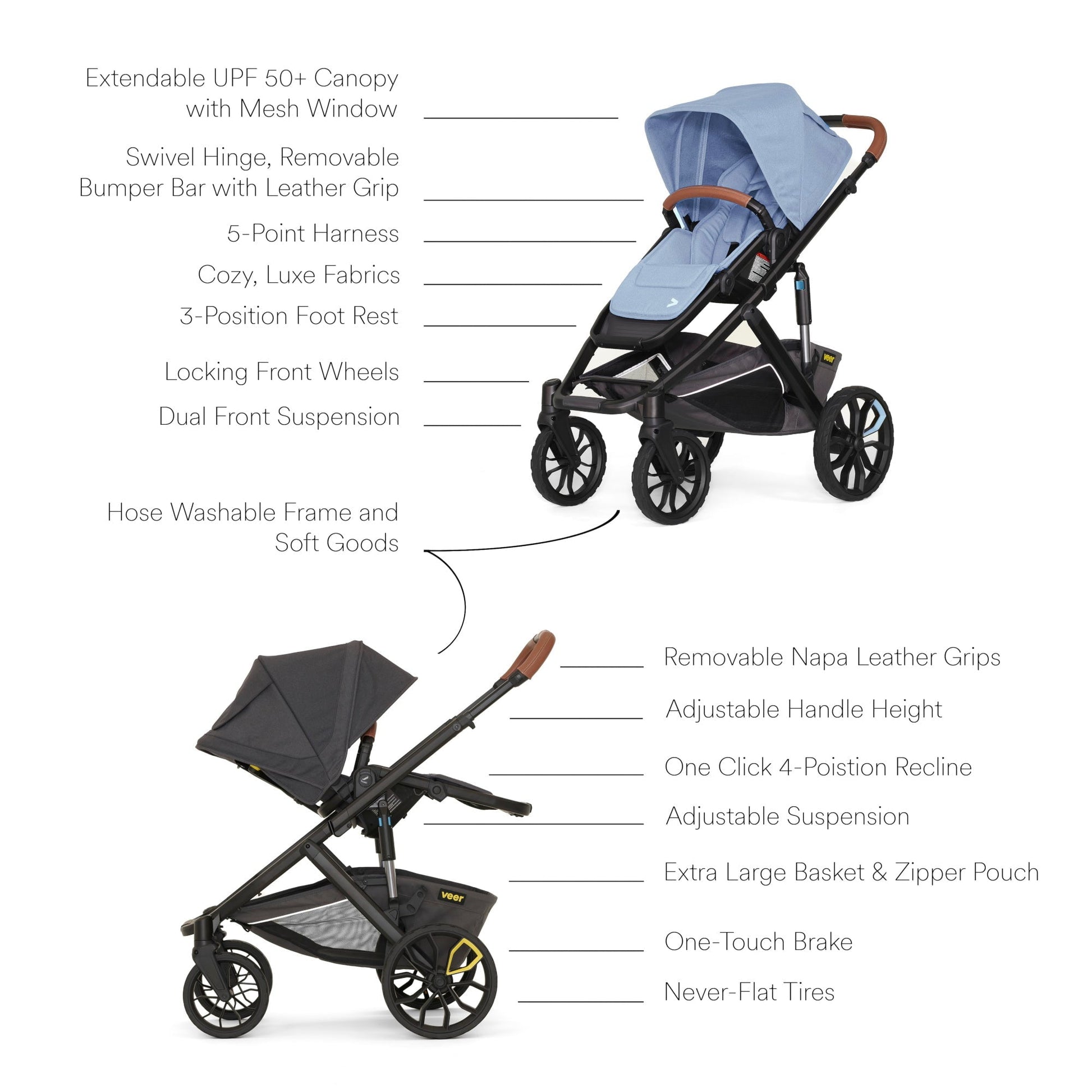 Veer Strollers - Single Veer Switch&Roll Stroller (Switchback Seat, &Roll Frame)