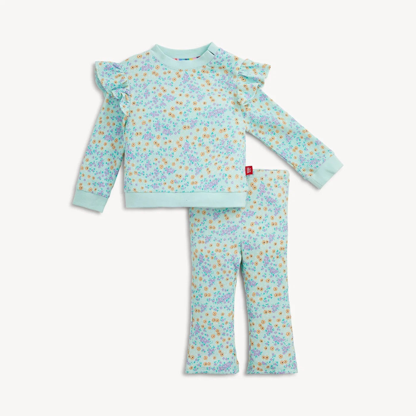 Magnetic Me Waffle Green Floral Girls L/S 2PC Set