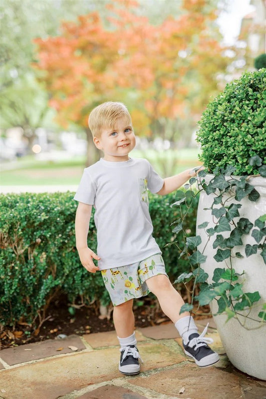 Proper Peony Savannah Zoo Animals Boy Short Set