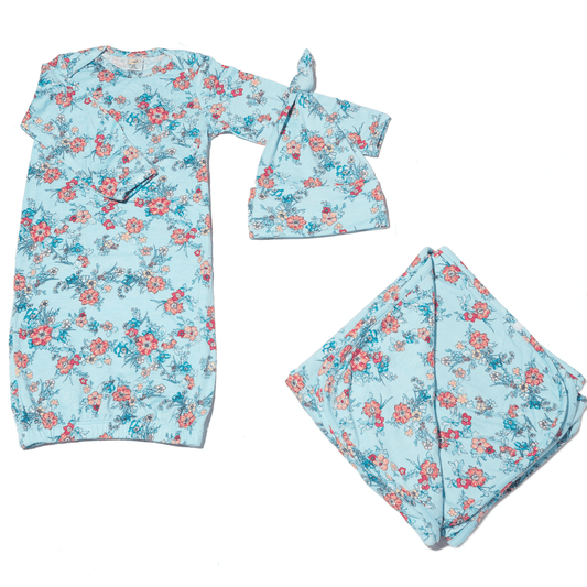 Baby Grey Baby's Welcome Home 3 Piece Baby Gown Set-Azure Mist