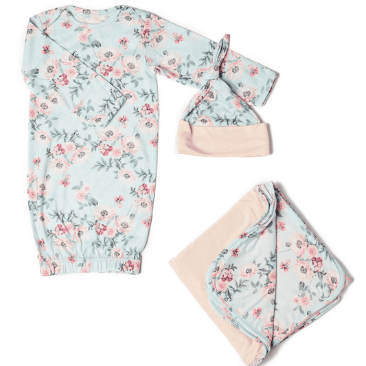 Baby Grey Baby's Welcome Home 3 Piece Baby Gown Set-Cloud Blue