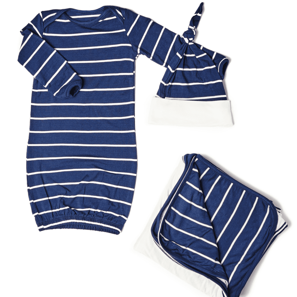 Baby Grey Baby's Welcome Home 3 Piece Baby Gown Set-Navy