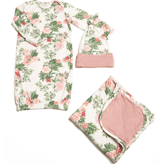 Baby Grey Baby's Welcome Home 3 Piece Infant Gown Set-Beige Floral
