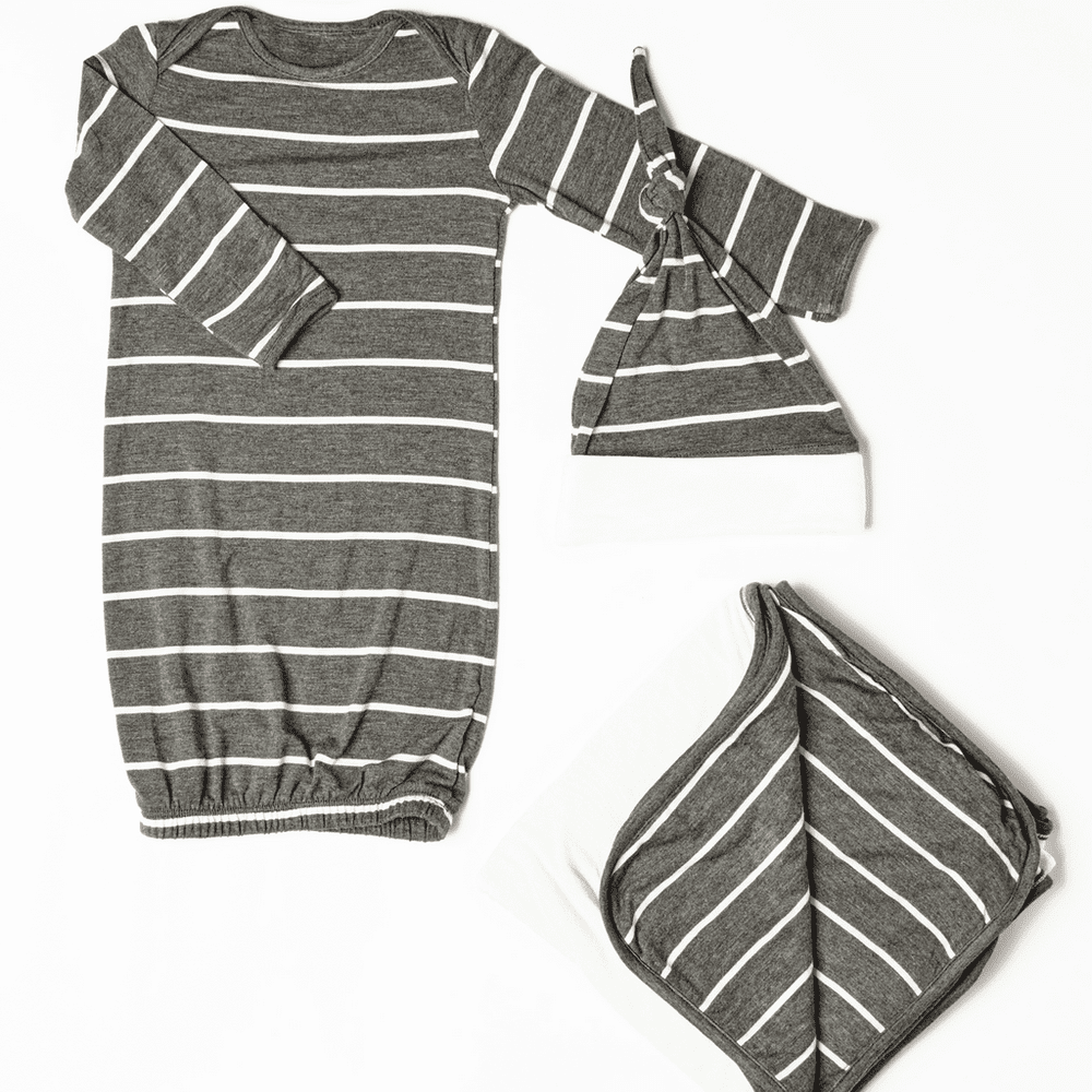 Baby Grey Baby's Welcome Home 3 Piece Infant Gown Set-Charcoal