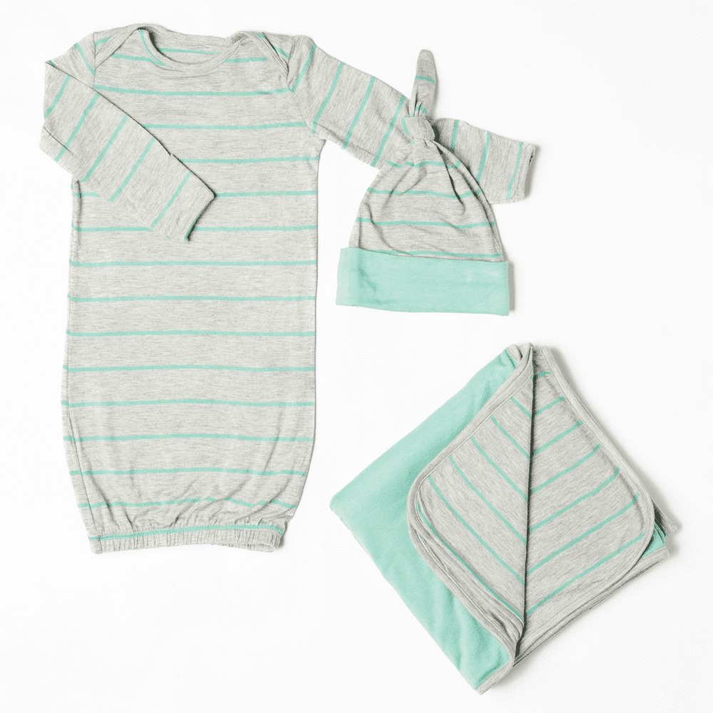 Baby Grey Baby's Welcome Home 3 Piece Infant Gown Set-Seafoam