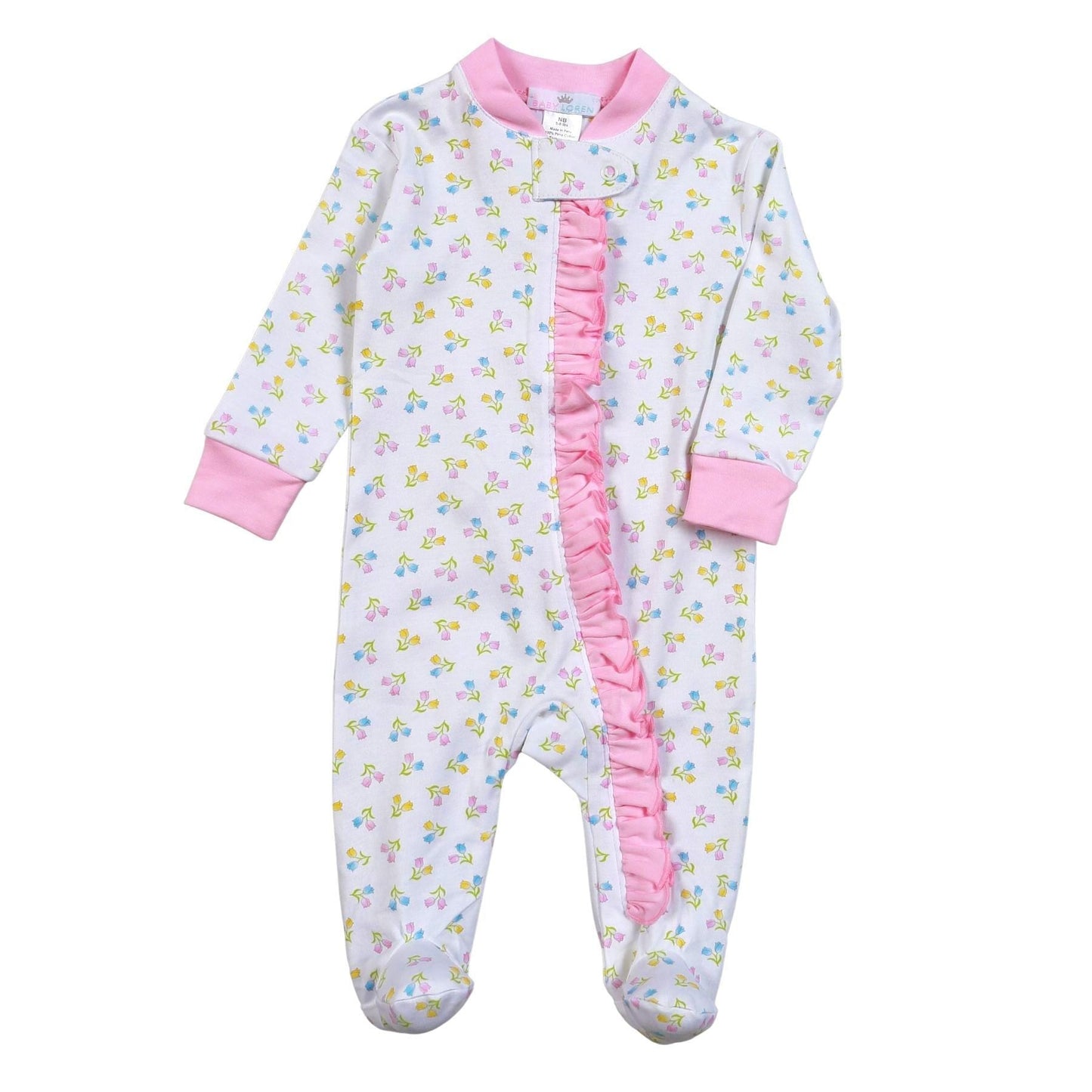 Baby Loren Pajamas Newborn / Pink Baby Loren Sweet Tulips Zipper Footie