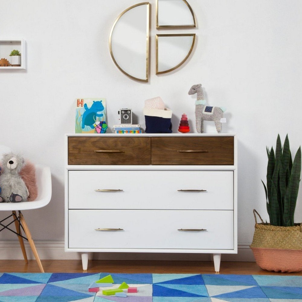 Babyletto Eero 4-Drawer Dresser in White/Natural Walnut