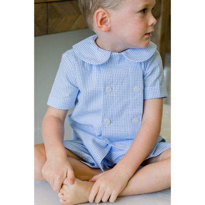 Bailey Boys Egg Print/Blue Check Short Set babysupermarket