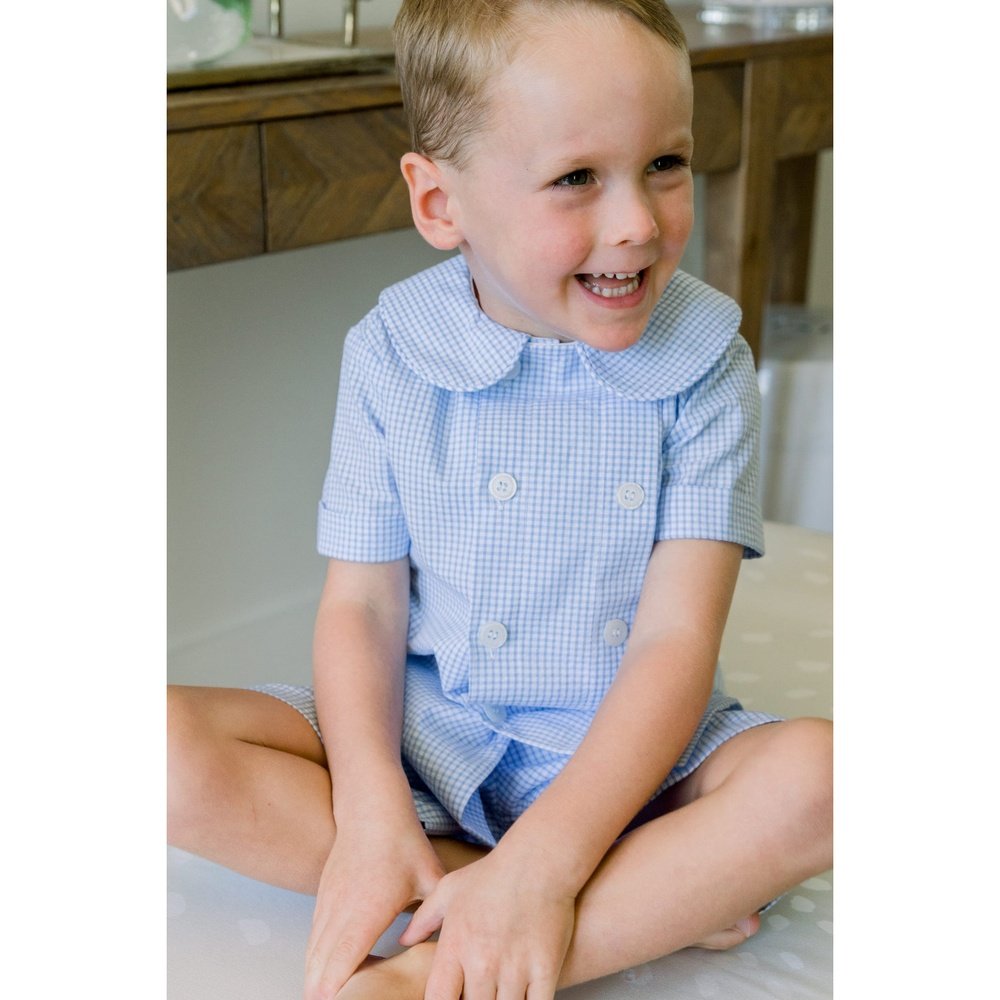 Bailey Boys Egg Print/Blue Check Short Set babysupermarket