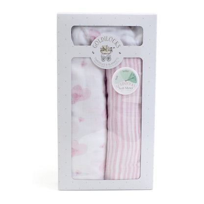 Child to Cherish Bamboo Muslin Swaddle Blanket Hearts & Stripes Pink
