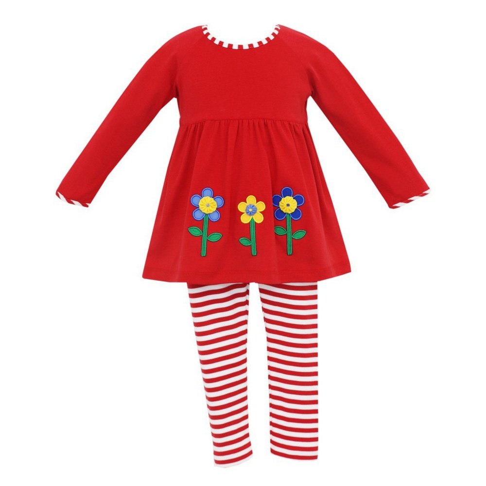 Claire & Charlie Girls Red Flowers Tunic Set