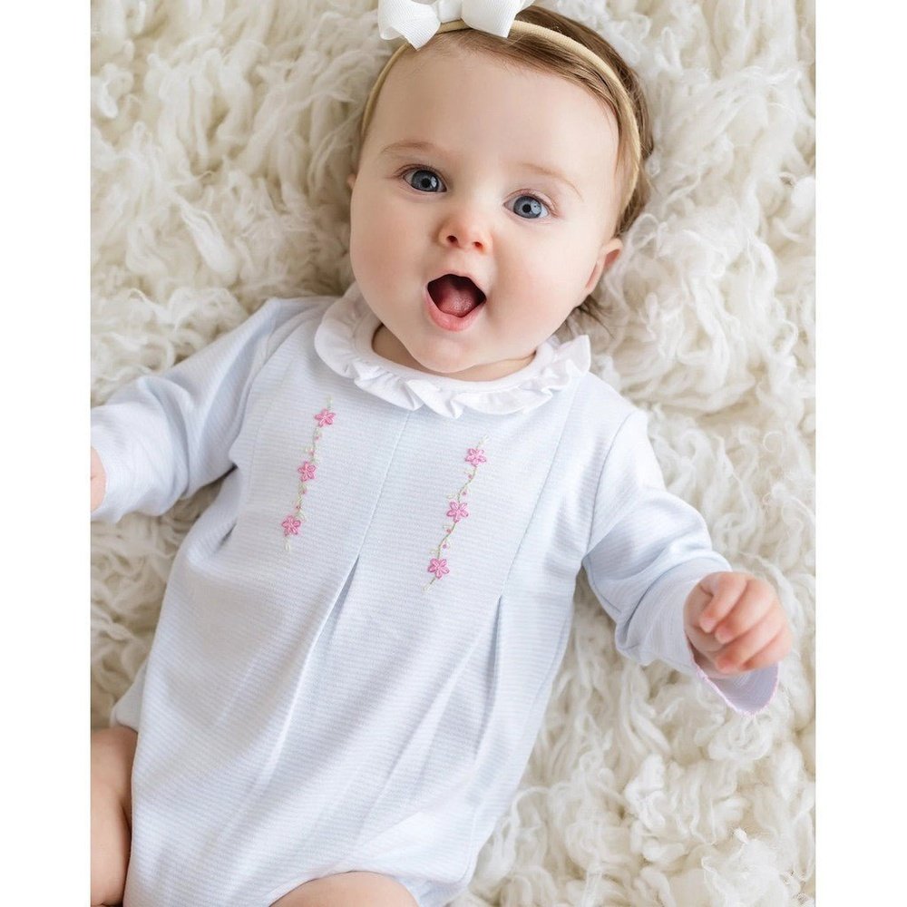 Cuclie Infant Girls Embroidered Striped Bubble