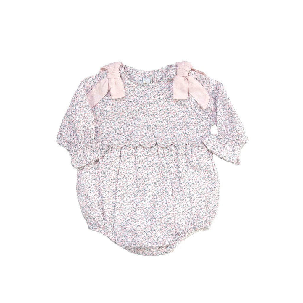 Cuclie Infant Girls Pink and Blue Floral Scalloped Edge Bubble