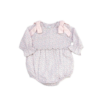 Cuclie Infant Girls Pink and Blue Floral Scalloped Edge Bubble