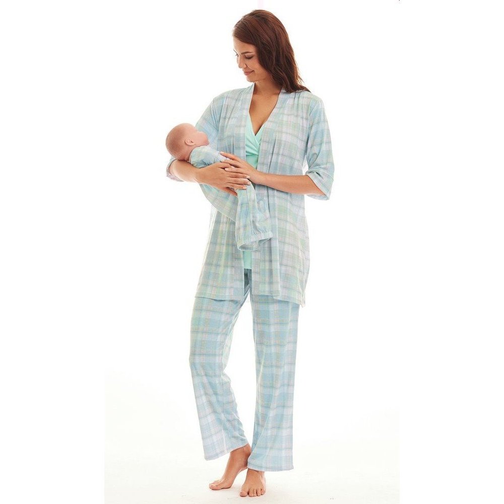 Everly Grey 5 Piece Maternity Loungewear Set Blue Plaid