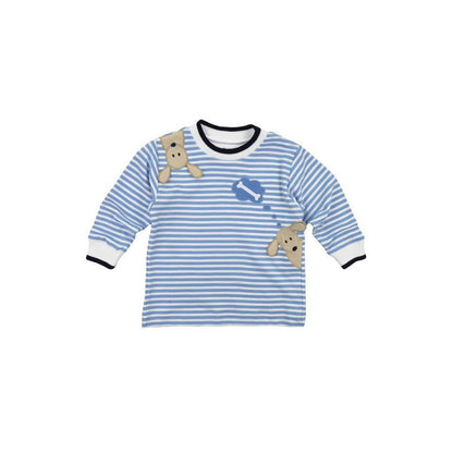Florence Eiseman Blue Stripe Knit Shirt With Dogs And Bone