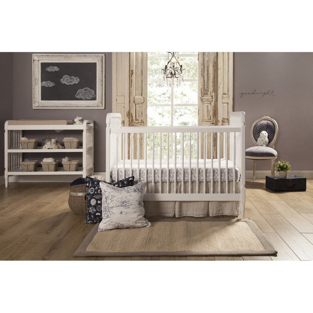 Namesake Liberty 3-in-1 Convertible Spindle Crib w/Toddler Bed Conversion Kit in Warm White