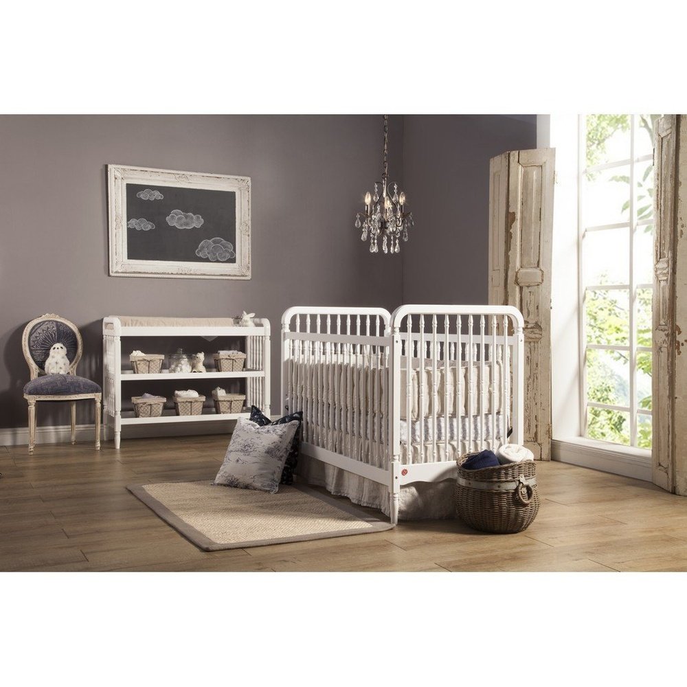 Namesake Liberty 3-in-1 Convertible Spindle Crib w/Toddler Bed Conversion Kit in Warm White