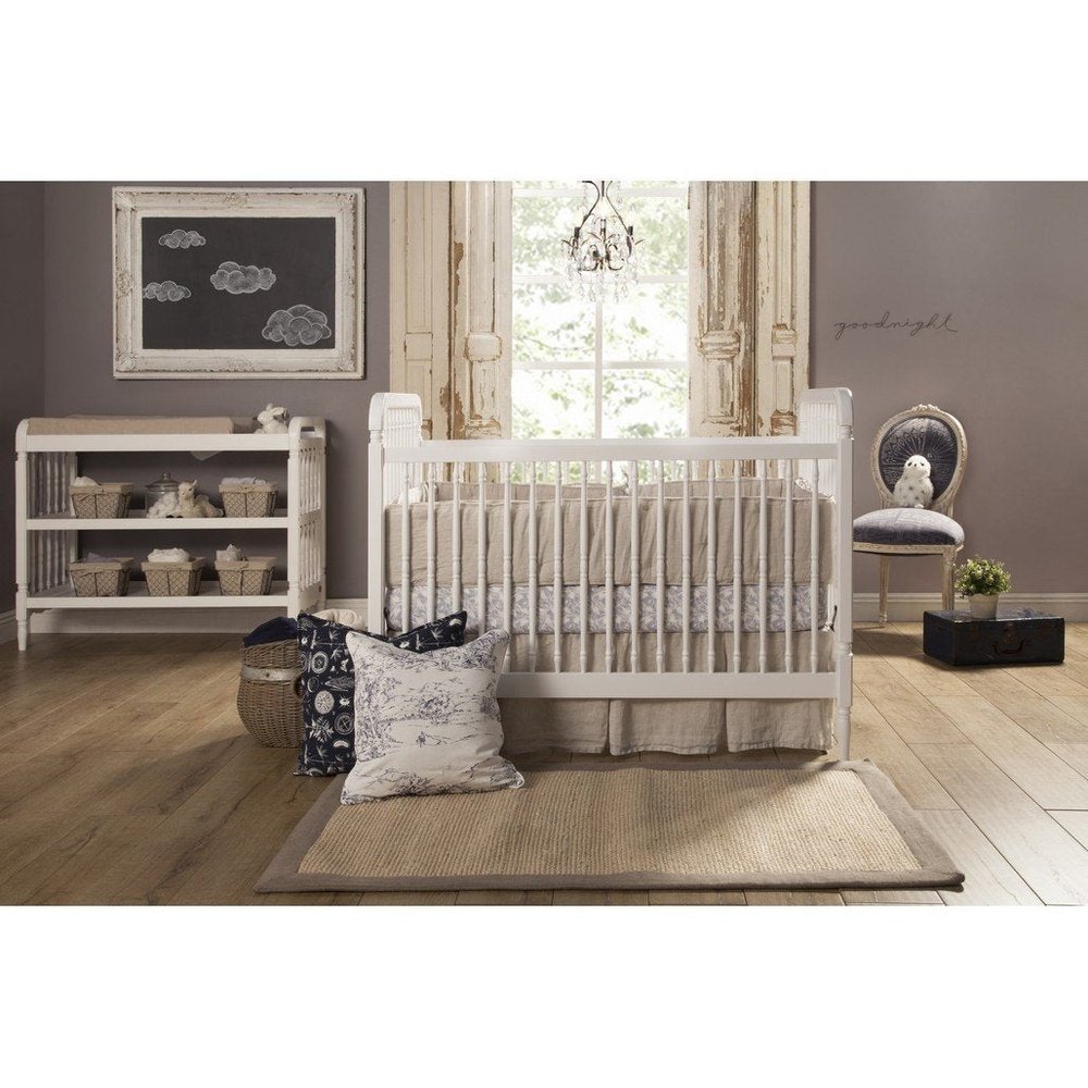 Namesake Liberty 3-in-1 Convertible Spindle Crib w/Toddler Bed Conversion Kit in Warm White