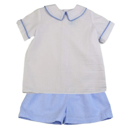 Funtasia Too Boys White & Blue Seersucker Short Set