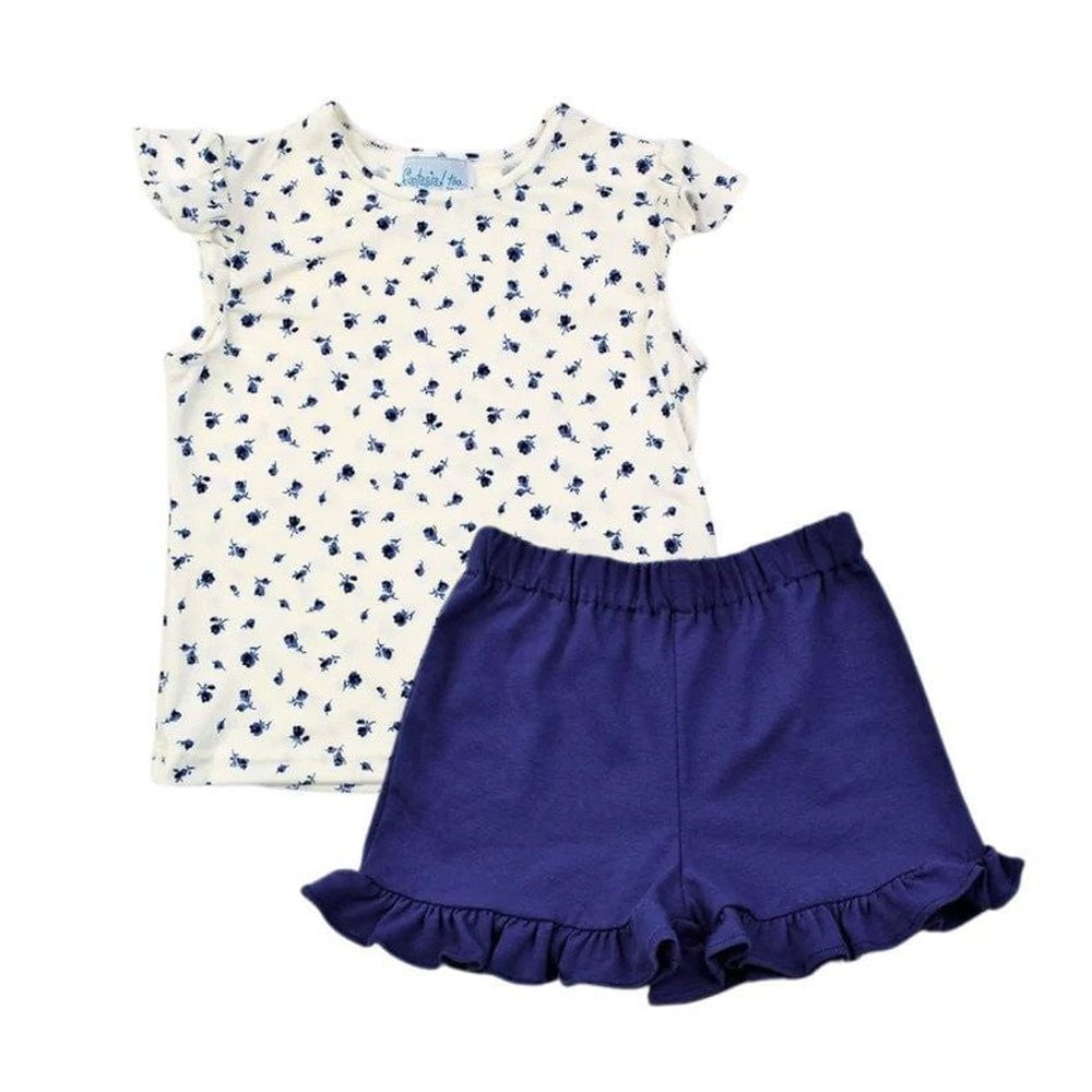 Funtasia Too Girls Blue Floral Knit Short Set