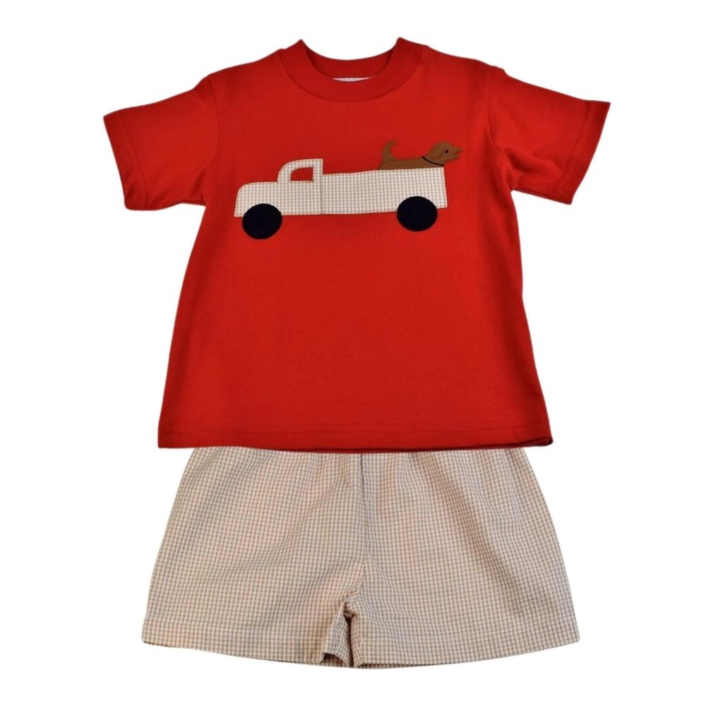 Funtasia Too Apparel & Gifts 2 Toddler / Red & Khaki Funtasia Too Truck & Dog Short Set