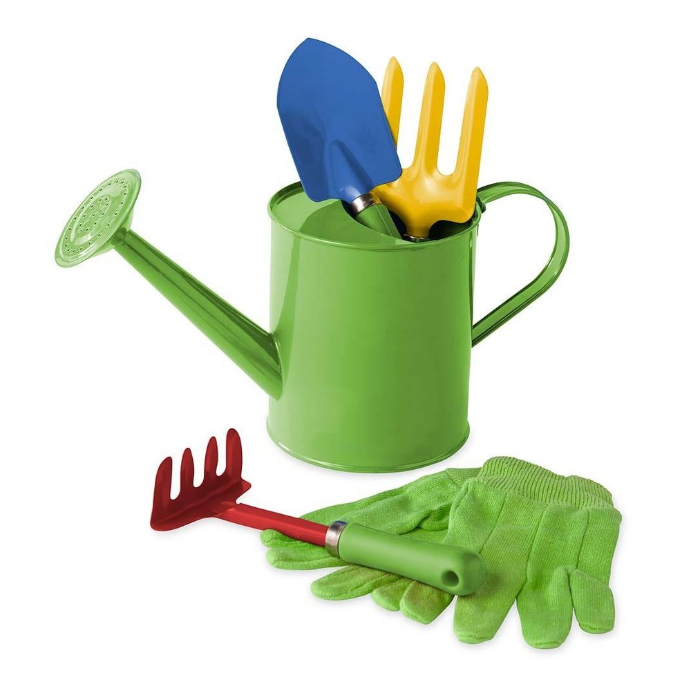 Hearth Song Grow With Me Watering Can, Garden Tools, and Gloves