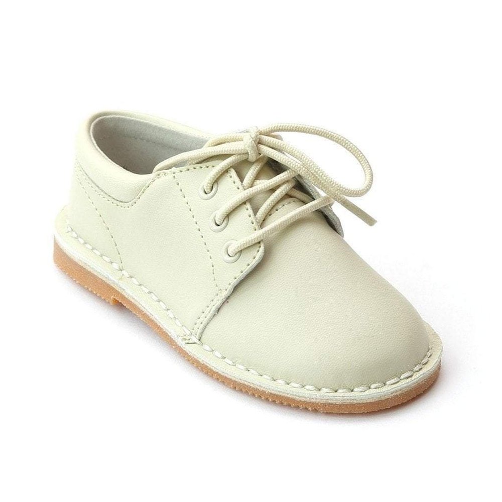 L'Amour Toddler or Kid Boy Ecru Leather Lace Up Shoe