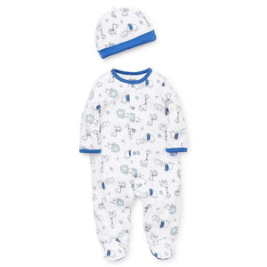 Little Me Blue Safari Infant Baby Boys Footie with Hat