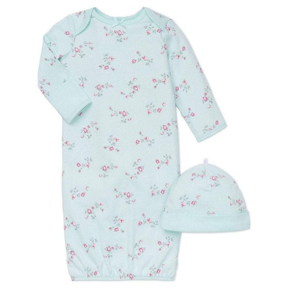 Little Me Mint Floral Spray Infant Girls Gown with Hat