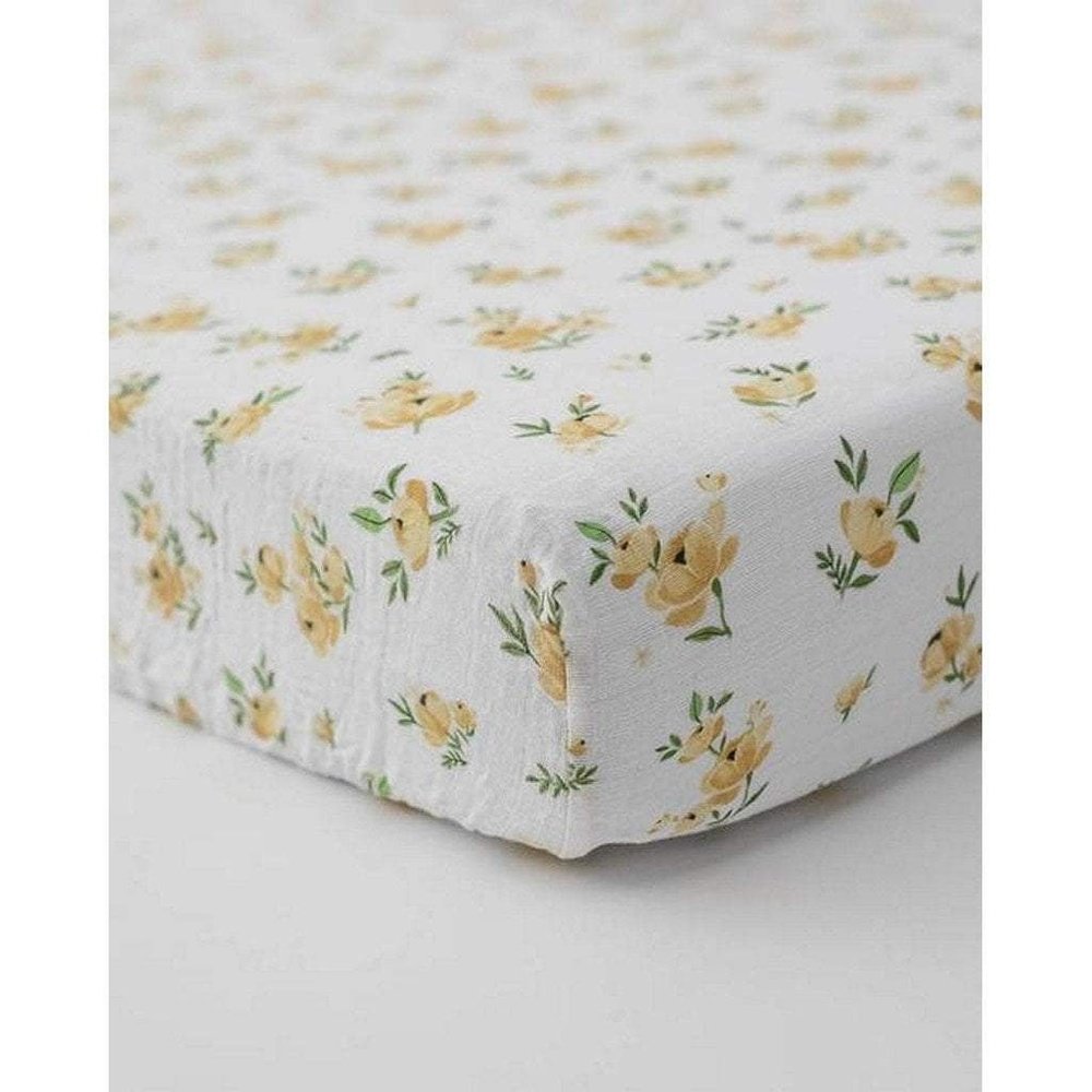 Little Unicorn Cotton Muslin Crib Sheet Yellow Rose