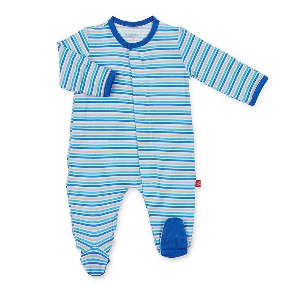 Magnificent Baby Blue Stripe Infant Magnetic Footie