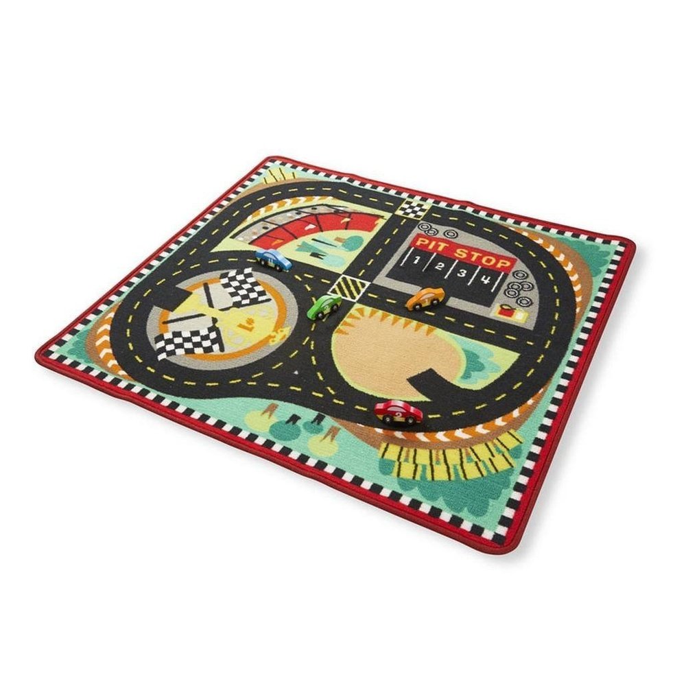 Melissa & Doug Speedway Race Track Rug with 4 Wooden Cars Set main image 1