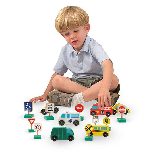 Melissa & Doug Wooden Vehicles & Traffic Signs Wooden Vehicle Play Set