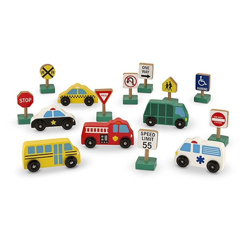 Melissa & Doug Wooden Vehicles & Traffic Signs Wooden Vehicle Play Set