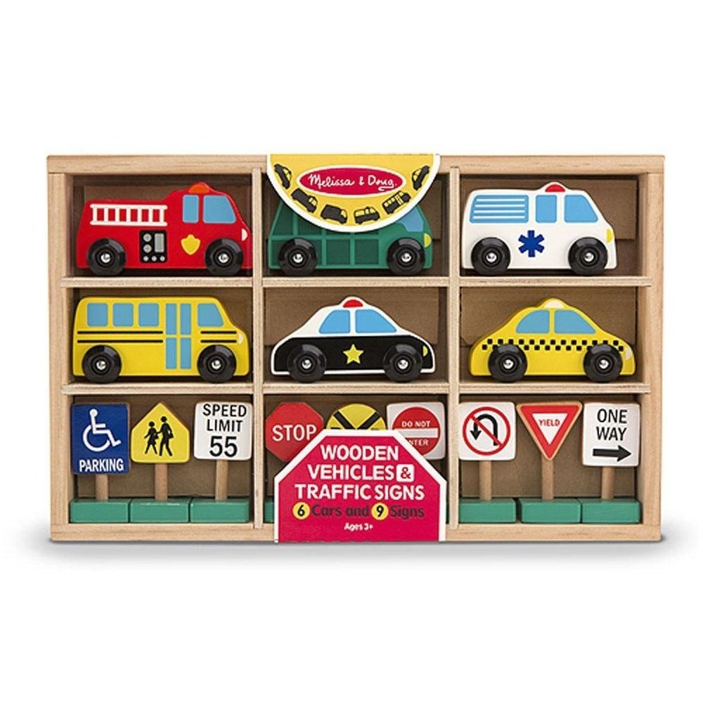 Melissa & Doug Wooden Vehicles & Traffic Signs Wooden Vehicle Play Set