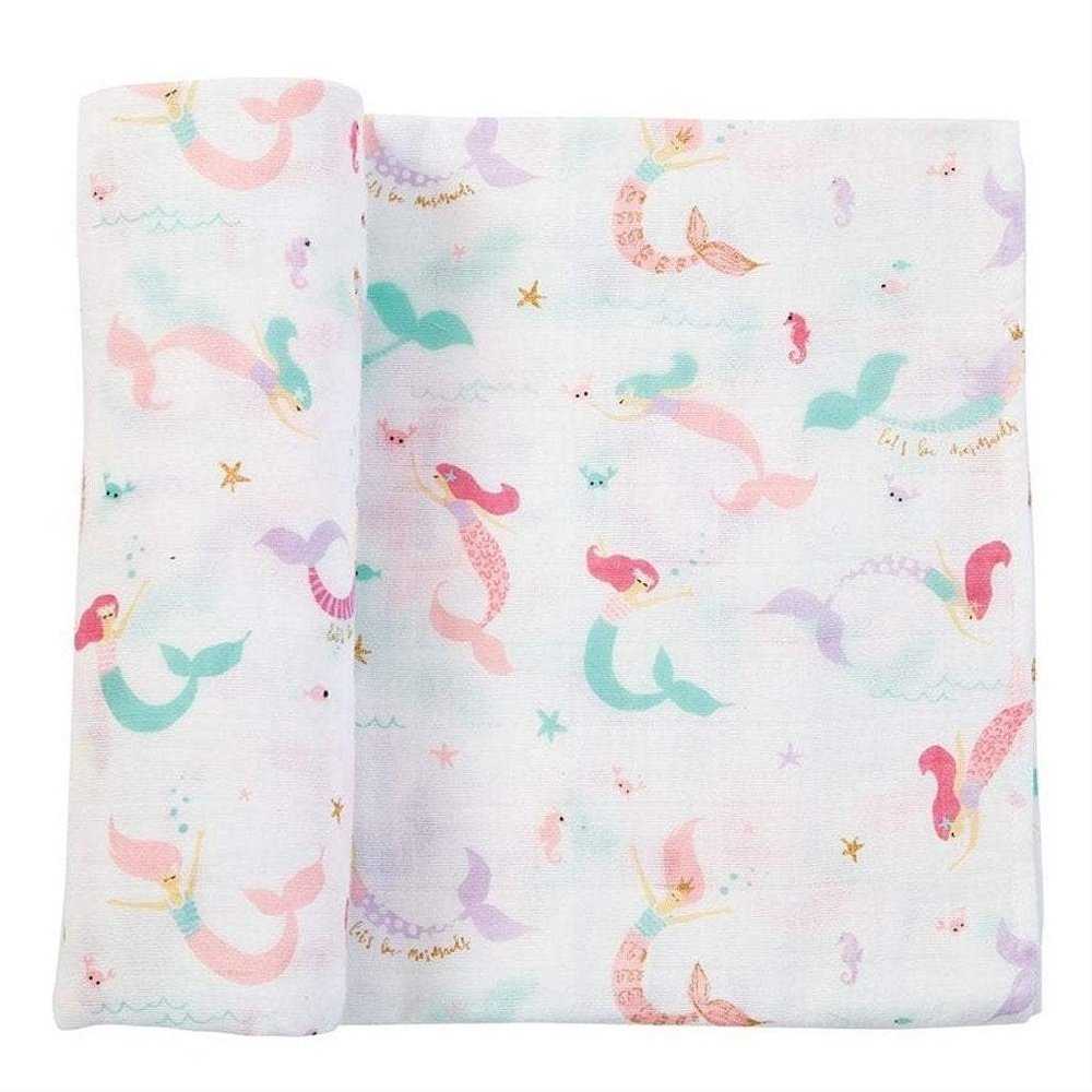 MUD PIE Pink Mermaid Muslin Swaddle Blanket