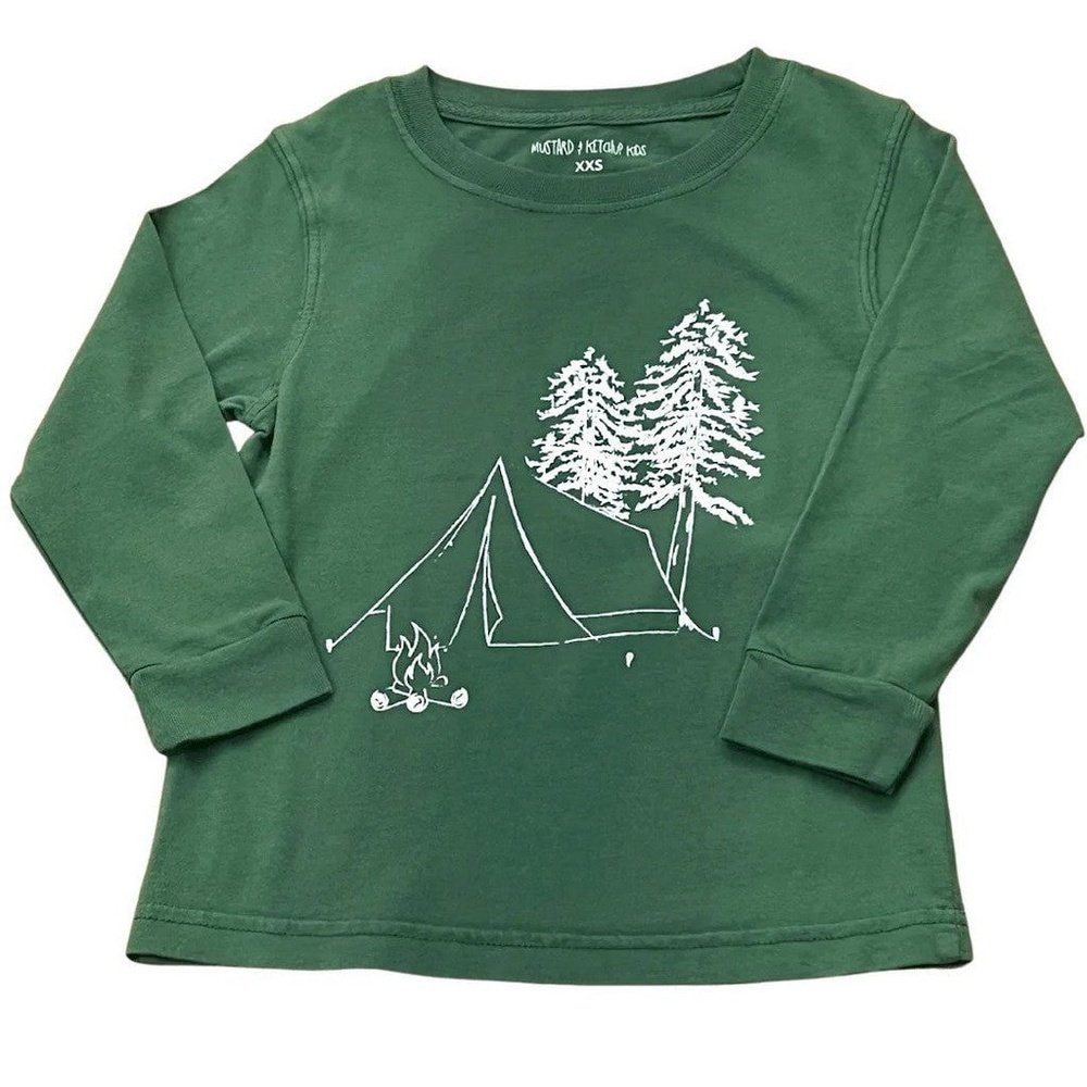 Mustard & Ketchup Kids Long-Sleeve Green Camping T-Shirt