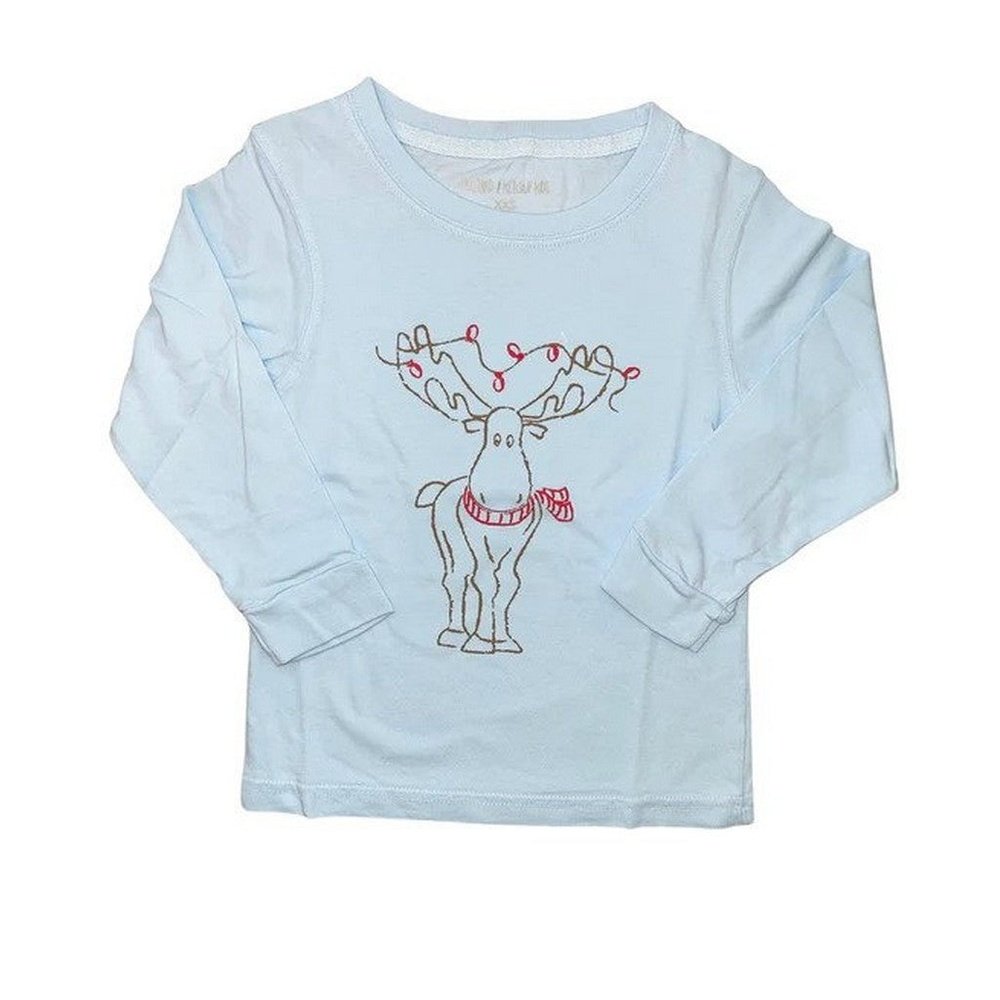 Mustard & Ketchup Kids Long-Sleeve Light Blue Moose T-Shirt