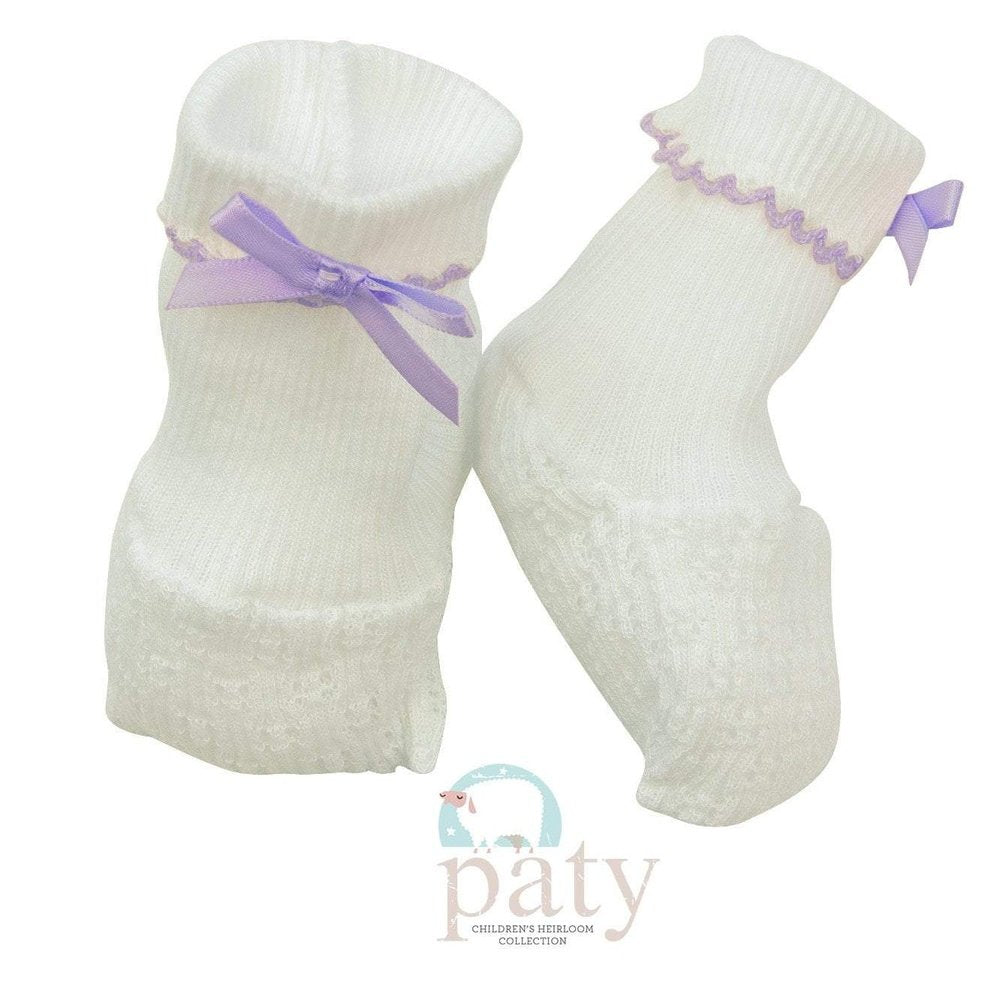 Paty White Booties with Lavender Bow
