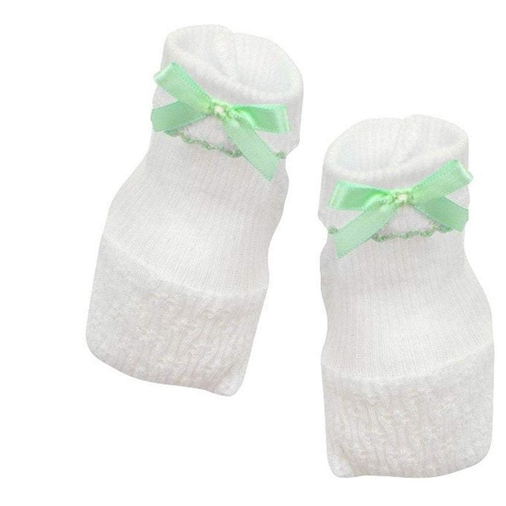 Paty White Booties with Mint Bow