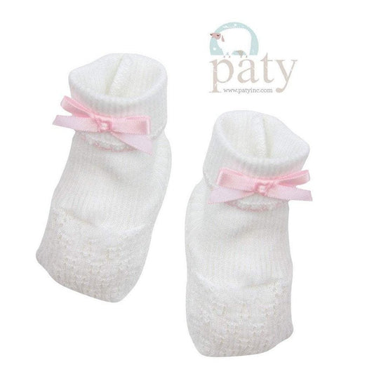 Paty White Booties with Pink Bow