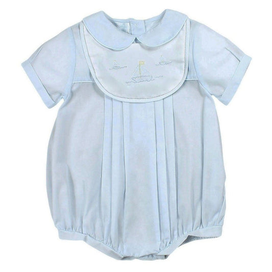 Petit Ami Boys Romper with Sailboat Embroidery