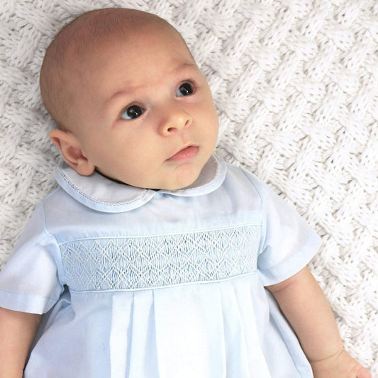 Petit Ami Infant Boys Smocked Romper with Hat